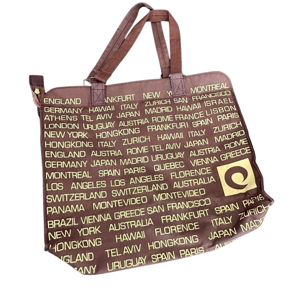 Vintage Brown Tan International Destination Global Cities Canvas Travel Tote Bag - Picture 3 of 10
